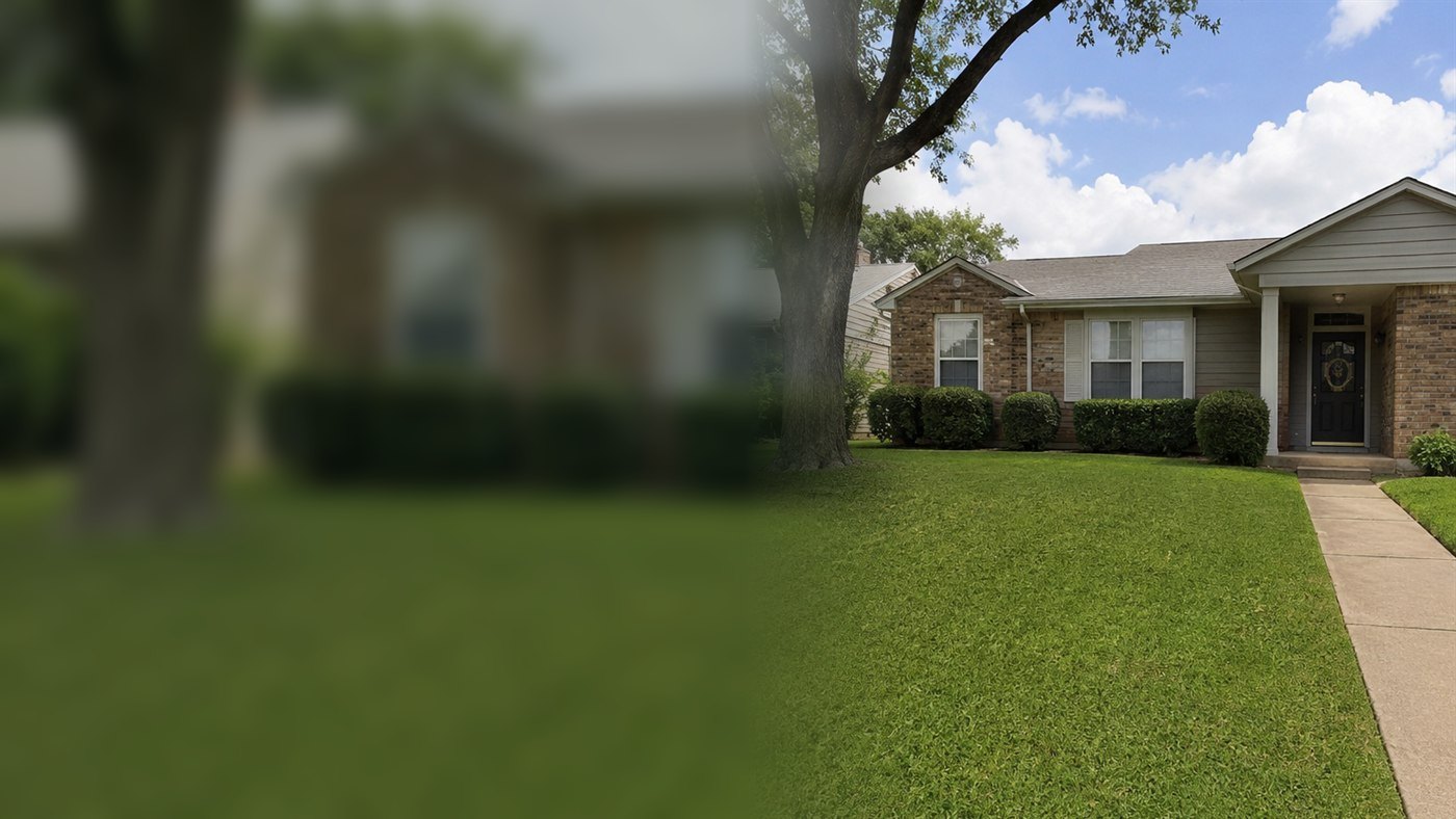 Clean residential lawn after mowing by Quick Lawn Care FW
